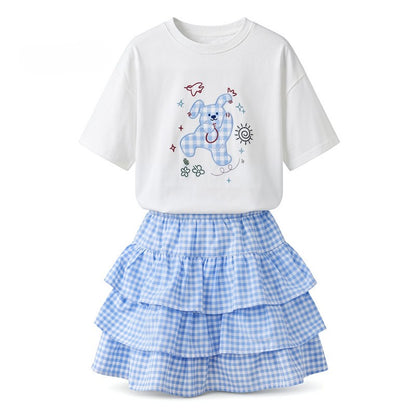 Arrival Summer Baby Kids Girls Short Sleeves Cartoon Pattern T-shirt and Plaid Skirt Sets, MyKids-USA®, Baby & Children's Outfits, MyKids-USA -  -  -  -  -  -  - .
