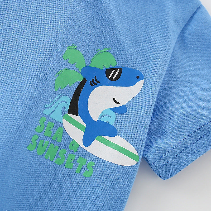 Summer Baby Kids Animals Cartoon Pattern T-shirt and Plain Shorts Clothing Set for Boys, MyKids-USA®, Baby & Toddler Outfits, MyKids-USA -  -  -  -  -  -  - 