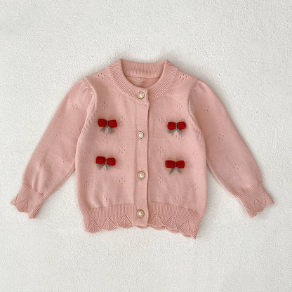 Autumn Arrival Baby Girls Comfortable Flowers and Hollow-out Pattern Knitted Long Sleeves Cardigan, MyKids-USA®, Cardigans, MyKids-USA - Size/Age - 73 (6-9M) - Color - Pink -  -  - TR2507262235-A