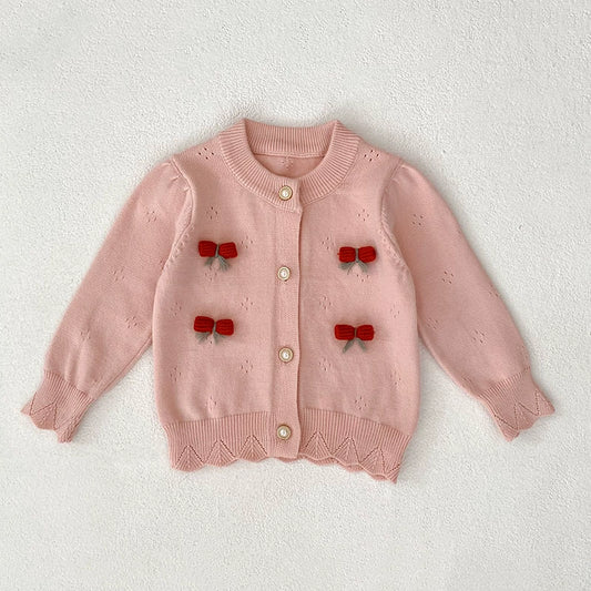 Autumn Arrival Baby Girls Comfortable Flowers and Hollow-out Pattern Knitted Long Sleeves Cardigan, MyKids-USA®, Cardigans, MyKids-USA - Size/Age - 73 (6-9M) - Color - Pink -  -  - TR2507262235-A