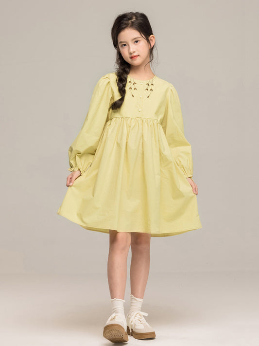 Autumn Arrival Long Sleeves Embroidered Pattern Dress for Stylish Girls