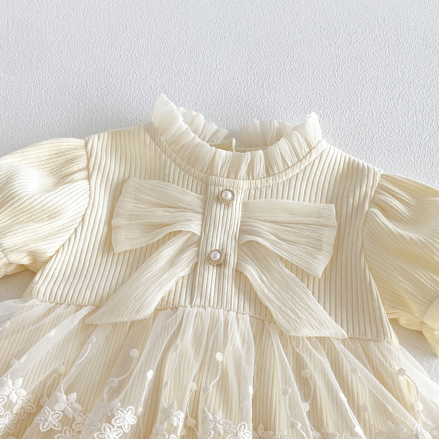Design Summer Baby Kids Girls Short Sleeves Flowers Embroidery Pattern Tulle Bodysuit Dress
