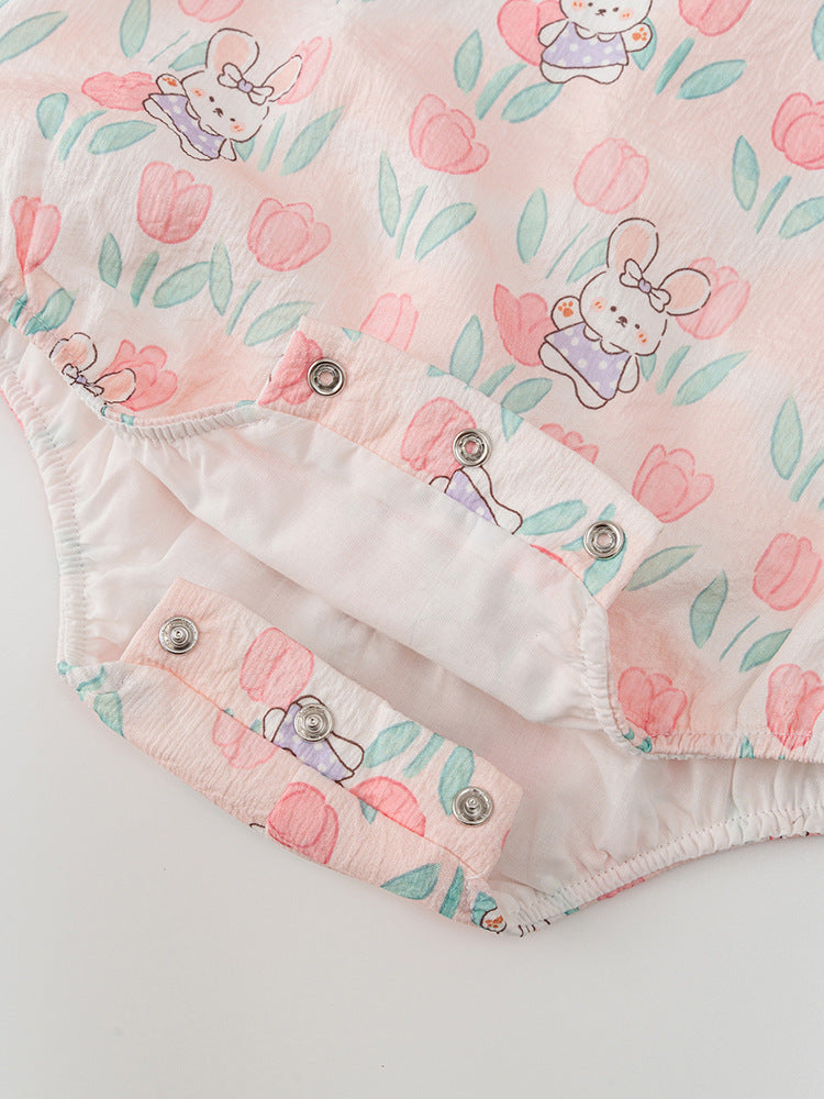 Autumn Arrival Baby Girls Flowers and Rabbits Pattern Long Sleeves Onesies with Stand Collar, MyKids-USA®, Baby One-Pieces, MyKids-USA -  -  -  -  -  -  - 