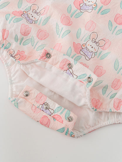 Autumn Arrival Baby Girls Flowers and Rabbits Pattern Long Sleeves Onesies with Stand Collar, MyKids-USA®, Baby One-Pieces, MyKids-USA -  -  -  -  -  -  - 