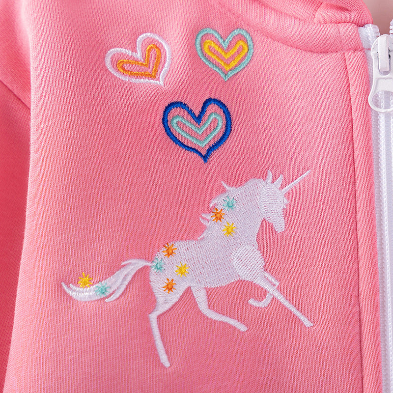 Spring and Autumn Girls Cartoon Embroidered Pattern Long Sleeves Hooded Coat and Pants Clothing Set, MyKids-USA®, Baby & Toddler Outfits, MyKids-USA -  -  -  -  -  -  - 