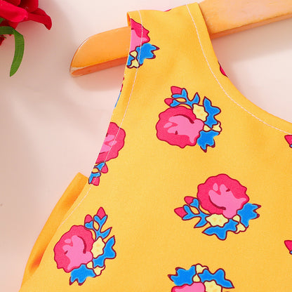 Design Summer Baby Kids Girls Sleeveless Flowers Pattern Dress with Hat