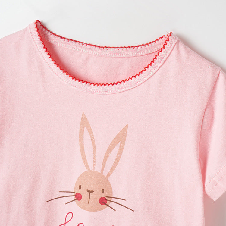 Girls’ Clothing Summer Collection – Rabbit Printing Children’s T-Shirt Dress