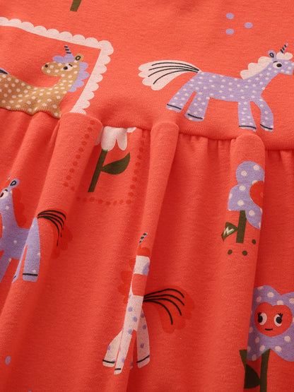 Summer Baby Kids Girls Short Sleeves Flowers and Cartoon Pattern Dress