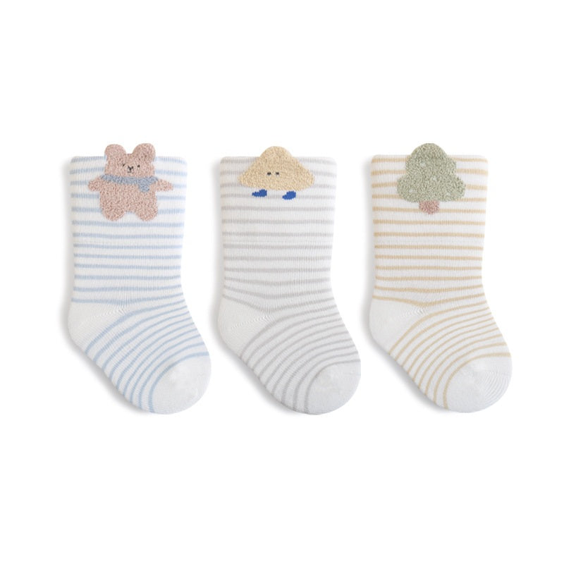 Autumn Arrival Baby Unisex Breathable Cute Cartoon Pattern Socks 1 Lot=3-Pair Set, MyKids-USA®, Baby & Toddler Socks & Tights, MyKids-USA - Size/Age - XS (0-6M) - Color - Light Yellow -  -  - TR2511140108-D