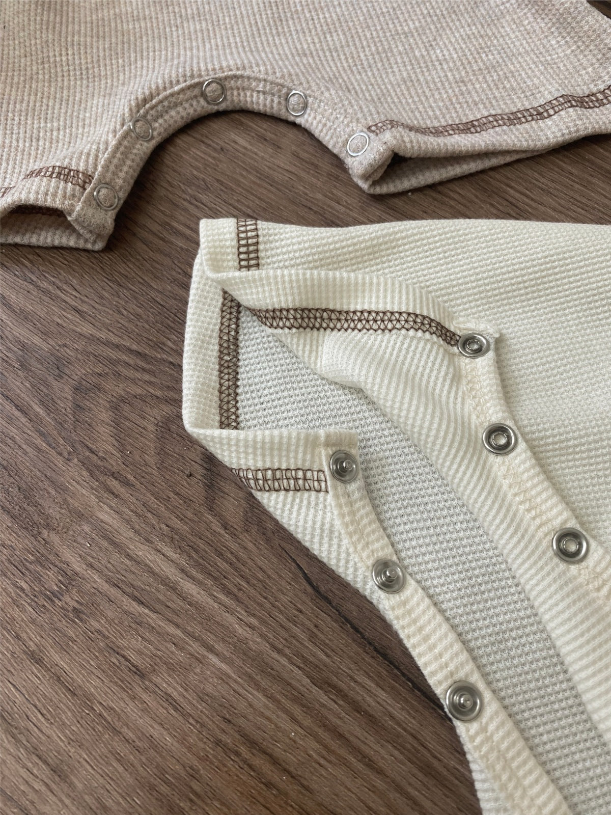 Summer Arrival Baby Short Sleeves Patchwork Waffle Grid Rompers Bodysuits
