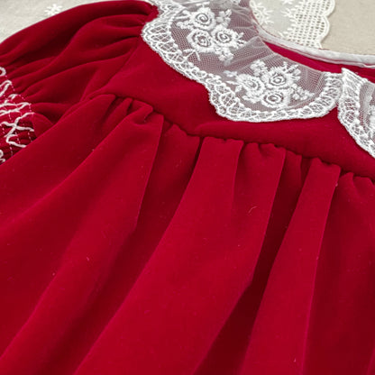 Autumn Baby Girls Lace Trim Collar Long-sleeved Bodysuit and Dress – Princess Sister Matching Set