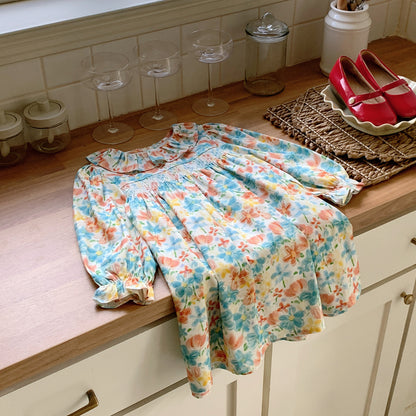 Arrival Autumn Girls Cute Colorful Flowers Painting Pattern Long Sleeves Dress with Ruffle Collar, MyKids-USA®, Baby & Toddler Bottoms, MyKids-USA -  -  -  -  -  -  - 