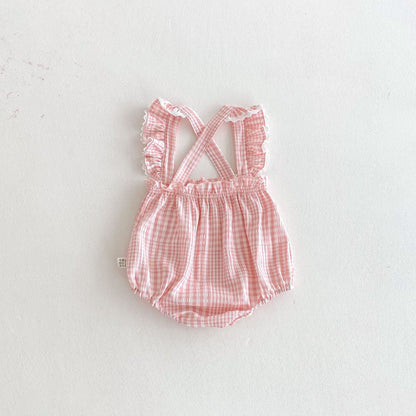 Summer Arrival Baby Girls Sleeveless Plaid Pattern Strap Bodysuit, MyKids-USA®, Baby One-Pieces, MyKids-USA -  -  -  -  -  -  - .