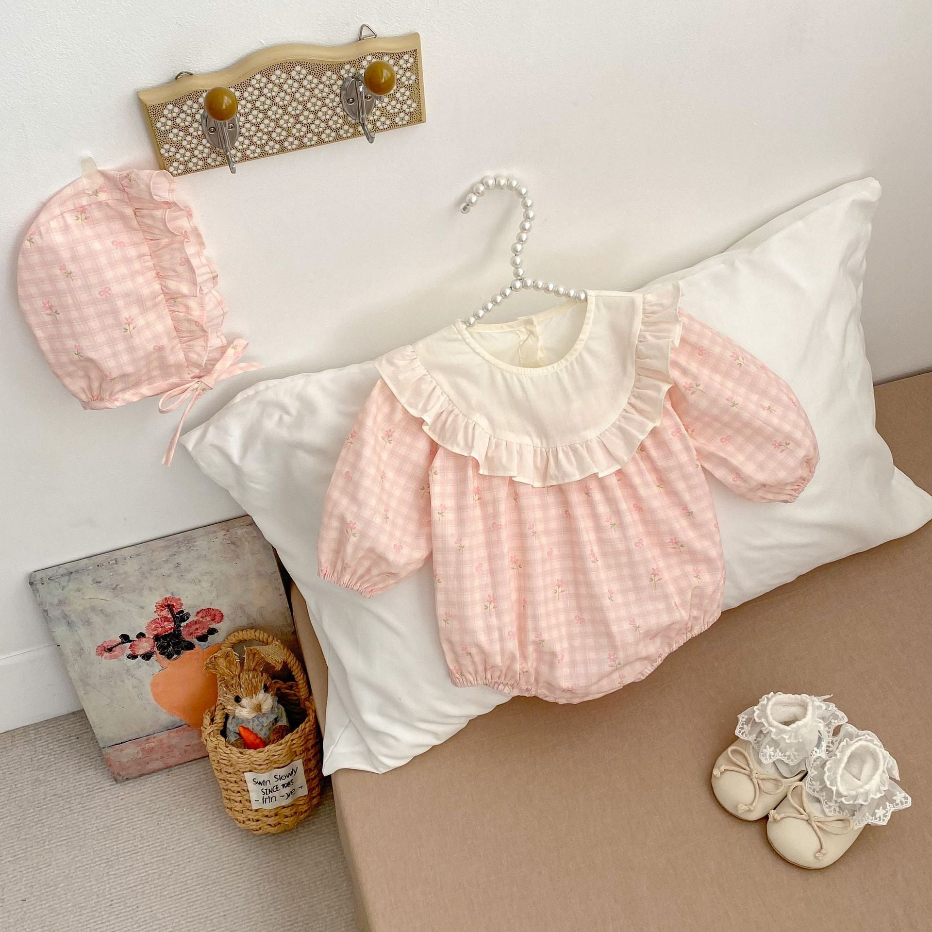 Spring Arrival Baby Girls Long Sleeves Flowers and Plaid Pattern Crew Neck Bodysuit, MyKids-USA®, Bodysuits, MyKids-USA -  -  -  -  -  -  - .