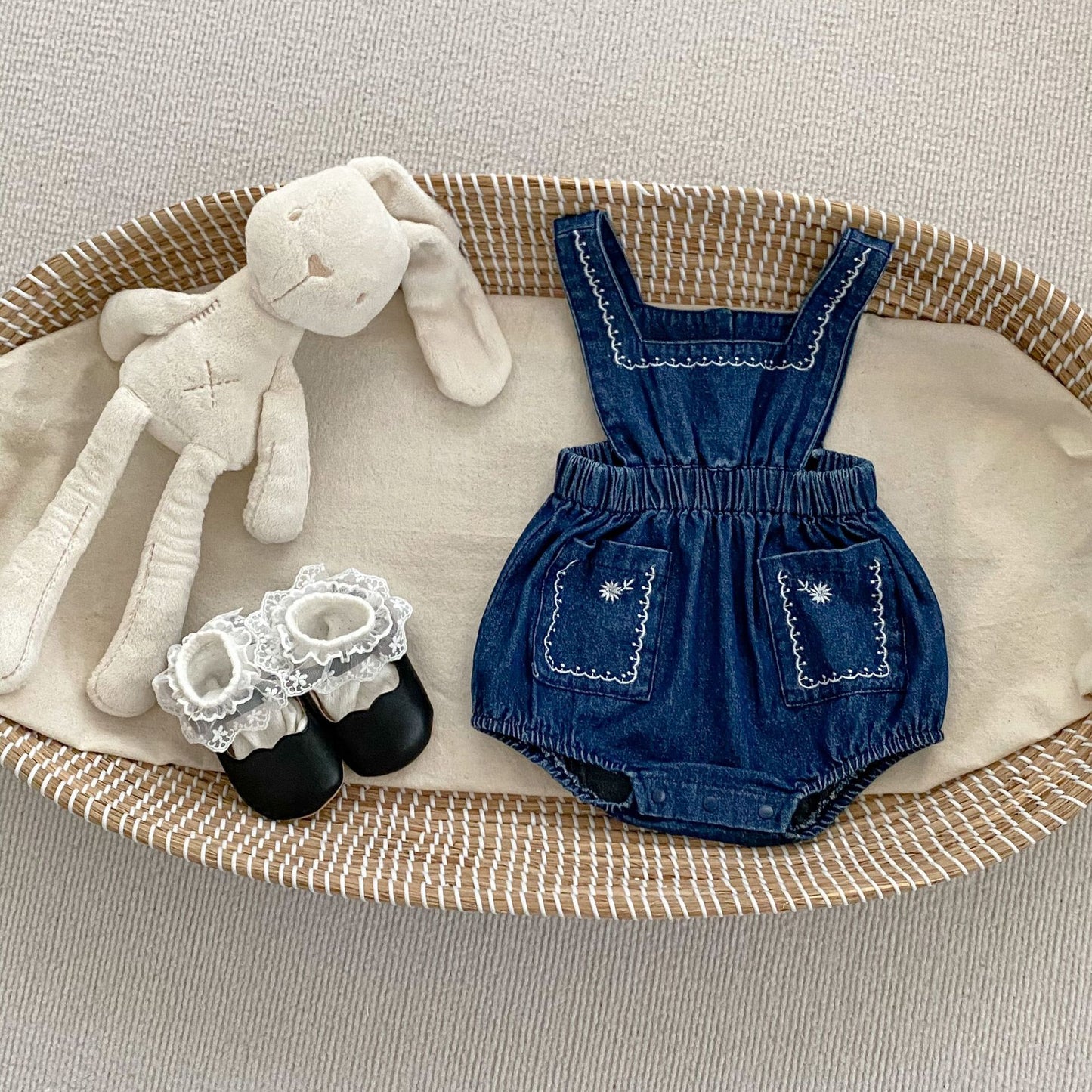 Spring Baby And Kids Girls Vintage White Shirt And Denim Overalls/Onesie Clothing Set