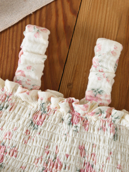 Design Summer Baby Kids Girls Sleeveless Flowers Pattern Bodysuit with Hat
