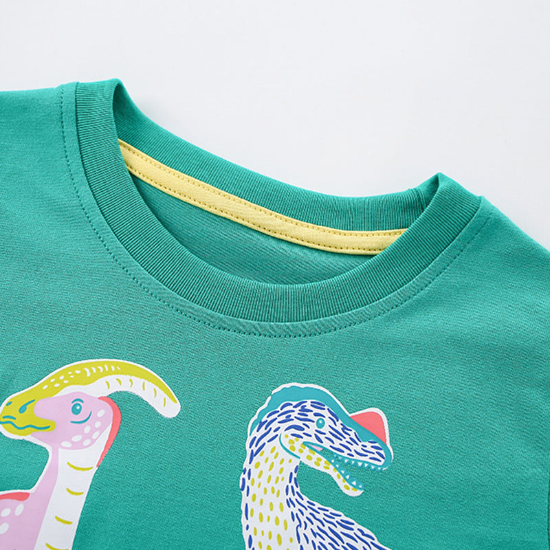 Summer Boys’ Green Animals Pattern T-shirt