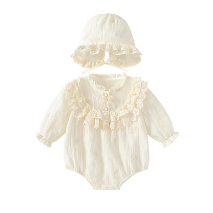 Arrival Spring Baby Girls Flowers Embroidery Long Sleeves Solid Color Onesies with Hat, MyKids-USA®, Baby One-Pieces, MyKids-USA -  -  -  -  -  -  - .