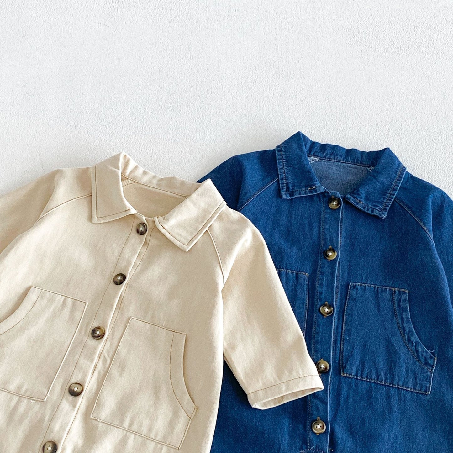 MyKids-USA® Autumn Arrival Baby Unsiex Long Sleeves Casual Turn-down Collar Denim Rompers