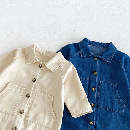 MyKids-USA® Autumn Arrival Baby Unsiex Long Sleeves Casual Turn-down Collar Denim Rompers