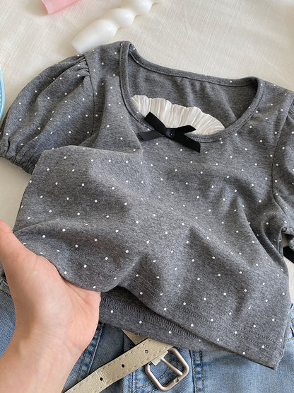 Arrival Summer Baby Kids Girls Dots Pattern T-Shirt, MyKids-USA®, T-Shirts, MyKids-USA - Size/Age - 90 (12-24M) - Color - Grey -  -  - TR2604252343-A.