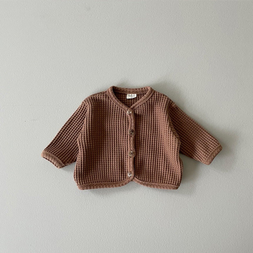 Autumn and Spring Arrival Baby Kids Unisex Long Sleeves Waffle Grid Single Breasted Top, MyKids-USA®, Cardigans, MyKids-USA - Size/Age - 66 (3-6M) - Color - Brown -  -  - TR2510282253-B