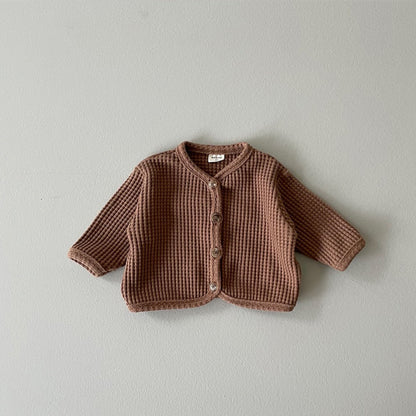 Autumn and Spring Arrival Baby Kids Unisex Long Sleeves Waffle Grid Single Breasted Top, MyKids-USA®, Cardigans, MyKids-USA - Size/Age - 66 (3-6M) - Color - Brown -  -  - TR2510282253-B