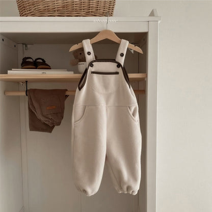 Autumn and Spring Arrival Baby Unisex Sleeveless Plain Fleece-Lined Rompers Overalls