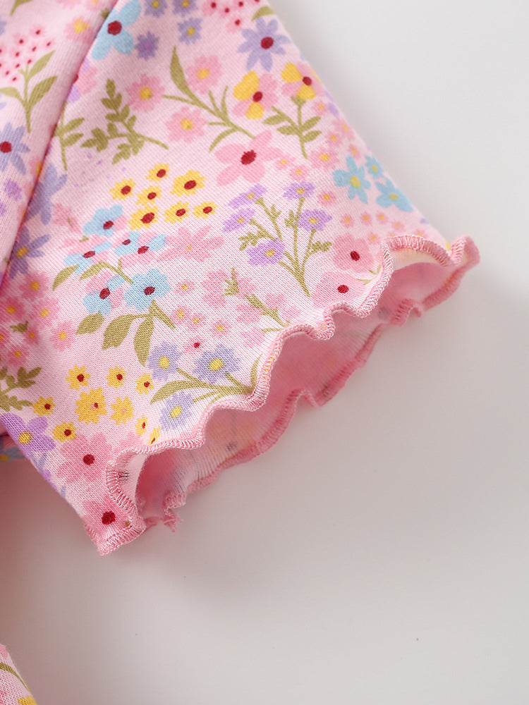 Summer Baby Kids Girls Short Sleeves Floral Pattern Dress