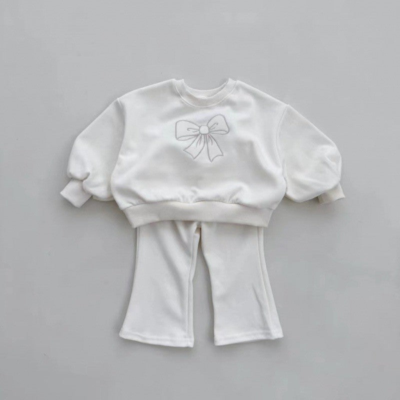 Spring and Autumn Girls Butterfly Bows Pattern Long Sleeves Crew Neck Top Sweatshirt and Pants Clothing Set, MyKids-USA®, Baby & Toddler Outfits, MyKids-USA - Size/Age - 66 (3-6M) - Color - White -  -  - TR2408142114-C