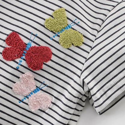 Summer Girls’ Butterfly Pattern Striped T-shirt in European and American Style, MyKids-USA®, Baby & Toddler Tops, MyKids-USA -  -  -  -  -  -  - 