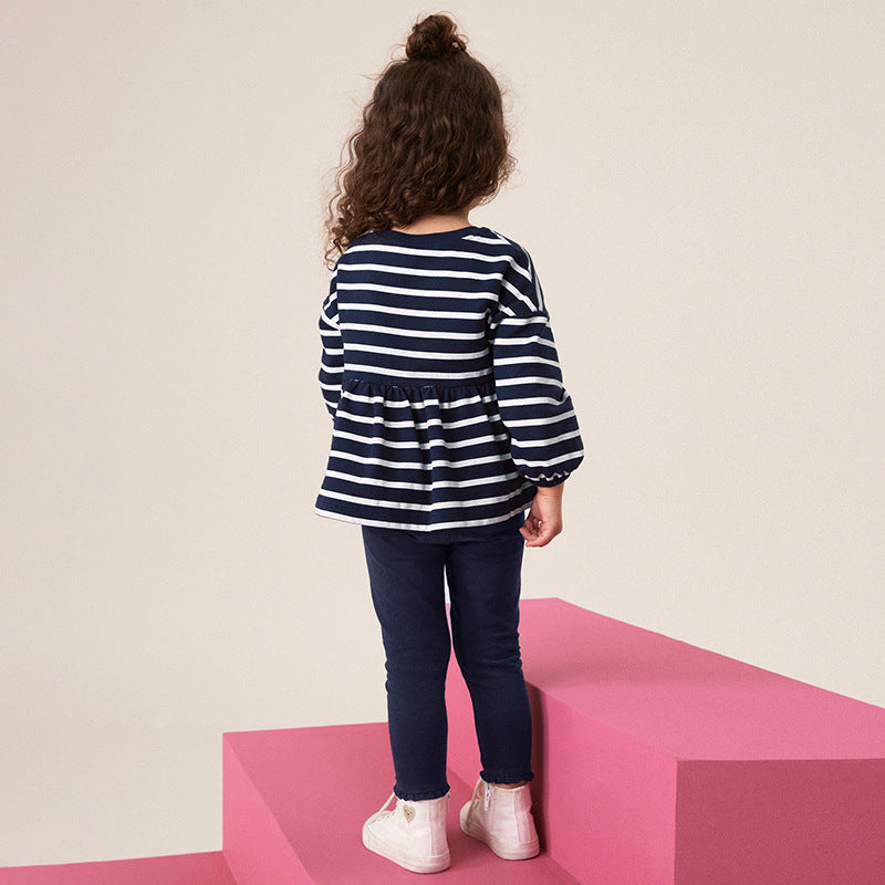 Spring and Autumn Girls Cartoon Flower Decorated Striped Pattern Long Sleeves Dress and Pants Clothing Set, MyKids-USA®, Baby & Toddler Outfits, MyKids-USA -  -  -  -  -  -  - 