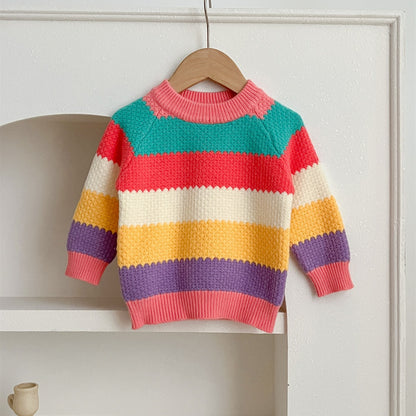 Baby Girl Rainbow Strips Knitting Pullover Sweater