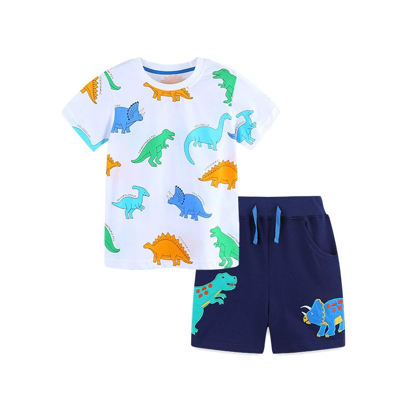 Summer Baby Kids Cartoon Animals Pattern T-shirt and Shorts Color Patchwork Clothing Set for Boys, MyKids-USA®, Baby & Toddler Outfits, MyKids-USA -  -  -  -  -  -  - .