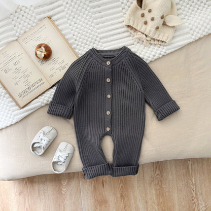 Spring and Autumn Arrival Baby Unisex Long Sleeves Solid Color Knitted Rompers, MyKids-USA®, Bodysuits, MyKids-USA - Size/Age - 66 (3-6M) - Color - Grey -  -  - TR2601081103-B.