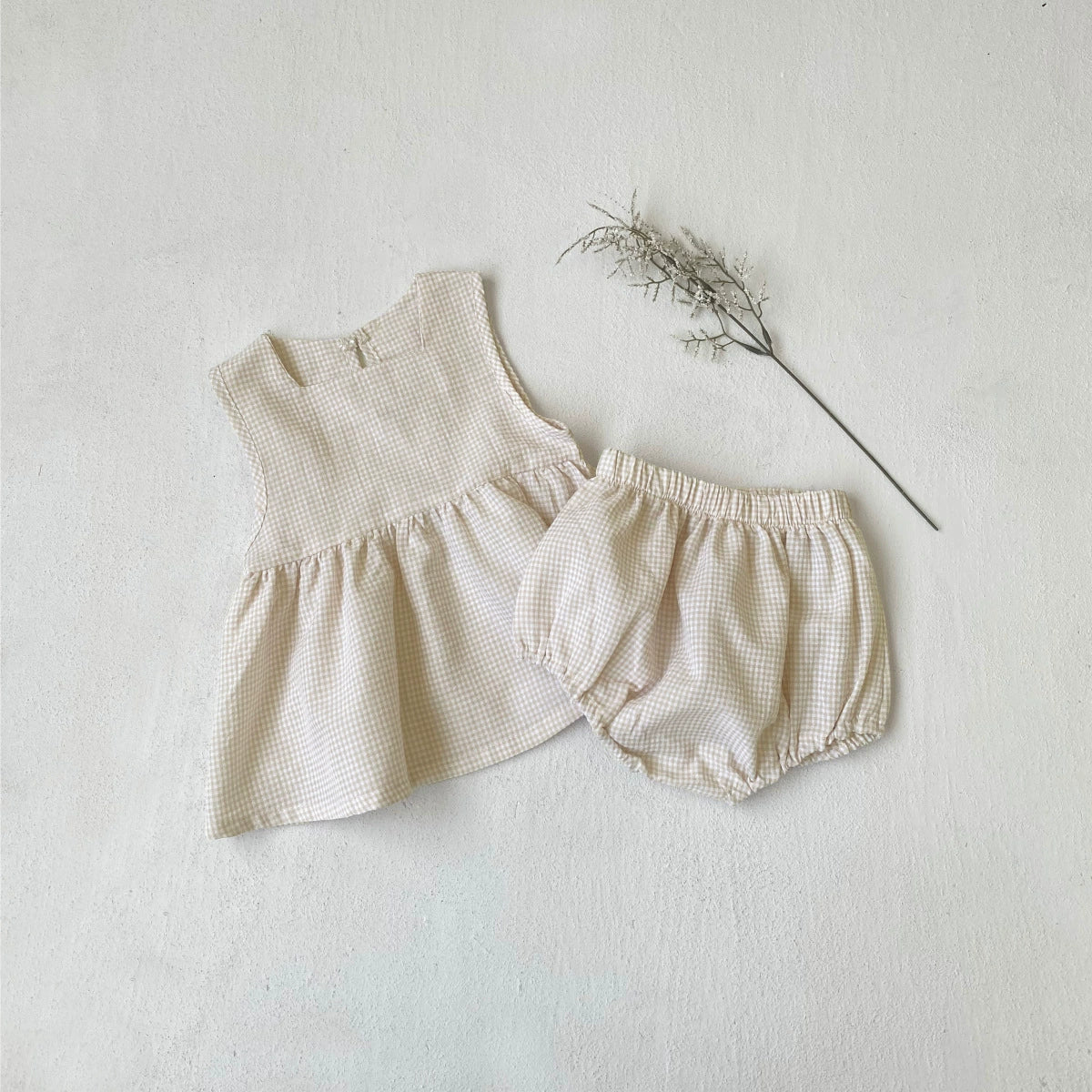 Summer Hot Selling Baby Kids Girls Sleeveless Square Neck Plaid Vest and Shorts Clothing Set, MyKids-USA®, Baby & Toddler Outfits, MyKids-USA - Size/Age - 66 (3-6M) - Color - Beige -  -  - TR2506292032-A