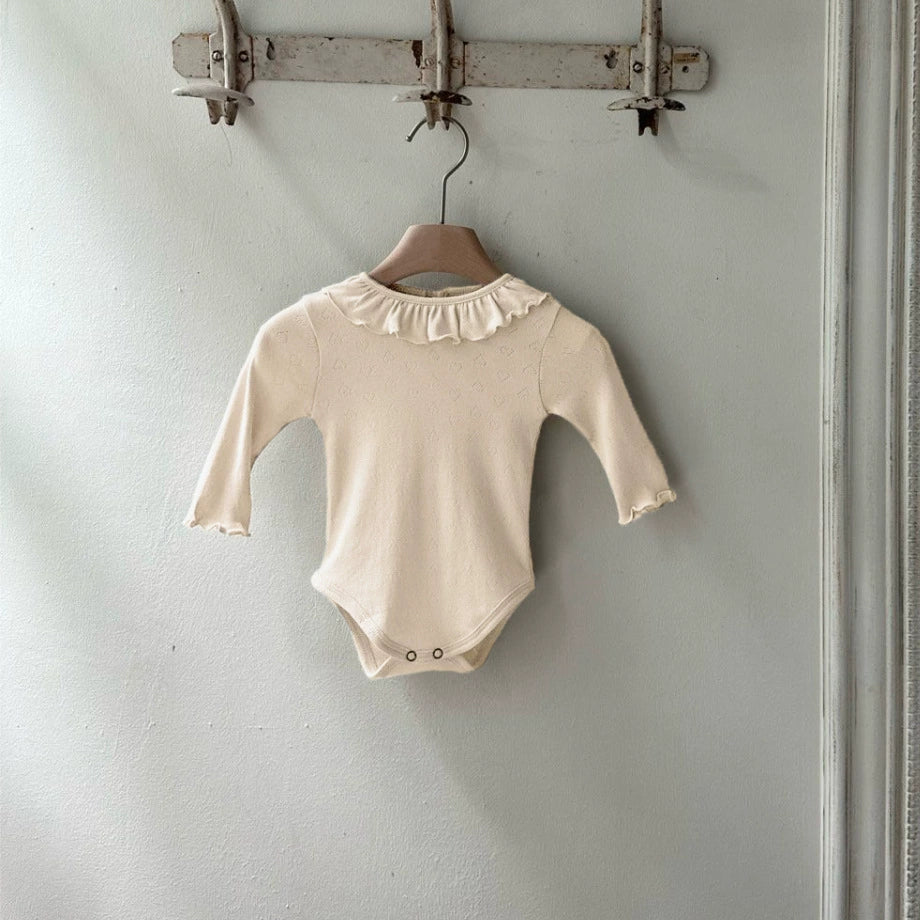 Arrival Baby Unisex Solid Color Long Sleeves Onesies with Ruffle Collar, MyKids-USA®, Baby One-Pieces, MyKids-USA - Size/Age - 66 (3-6M) - Color - Beige -  -  - TR2507172034-A