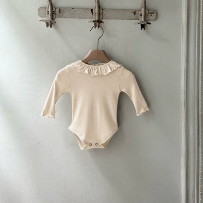 Arrival Baby Unisex Solid Color Long Sleeves Onesies with Ruffle Collar, MyKids-USA®, Baby One-Pieces, MyKids-USA - Size/Age - 66 (3-6M) - Color - Beige -  -  - TR2507172034-A