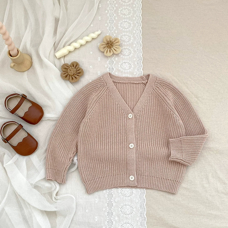 Autumn Arrival Baby Kids Unisex Comfortable Solid Color Knitted Long Sleeves V Neck Cardigan, MyKids-USA®, Cardigans, MyKids-USA - Size/Age - 90 (12-24M) - Color - Khaki -  -  - TR2506252136-A