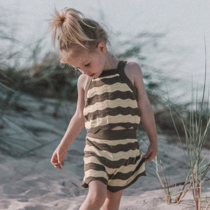 Summer Hot Selling Baby Kids Unisex Sleeveless Striped Vest and Shorts Knitted Clothing Set, MyKids-USA®, Baby & Toddler Outfits, MyKids-USA - Size/Age - 66 (3-6M) - Color - Coffee -  -  - TR2506292025-A