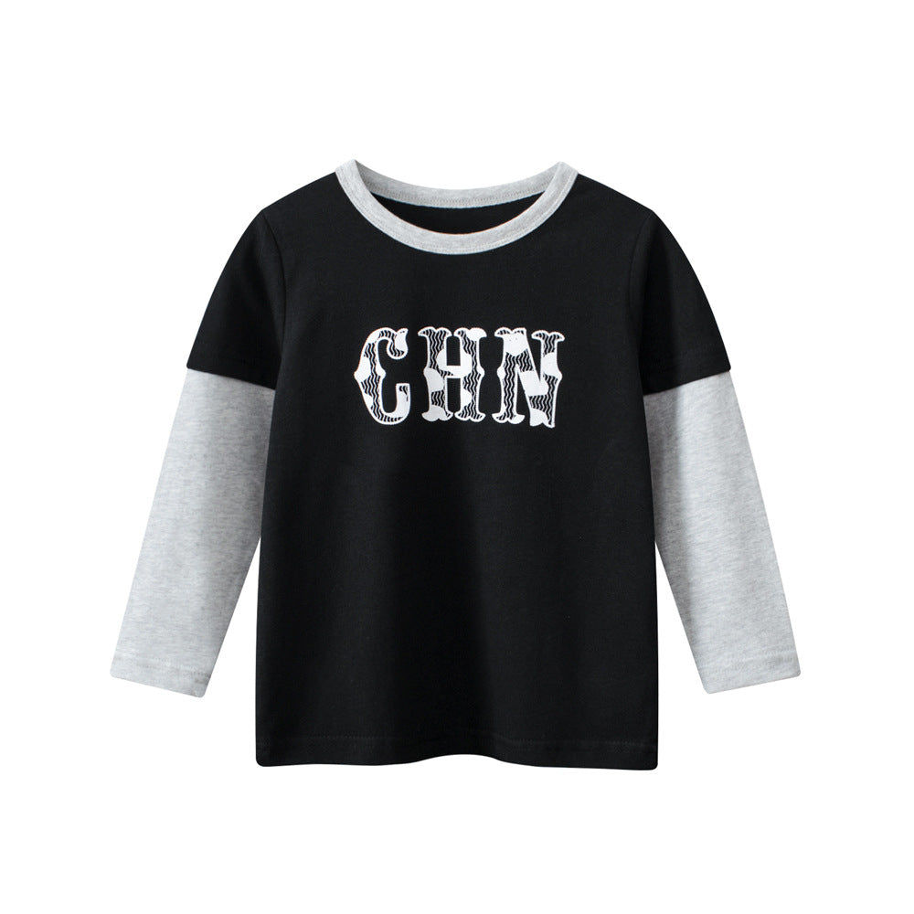 Autumn Baby Kids Boys Letters Print Long Sleeves Crew Neck Color Patchwork Top Shirt, MyKids-USA®, Baby & Toddler Tops, MyKids-USA -  -  -  -  -  -  - 