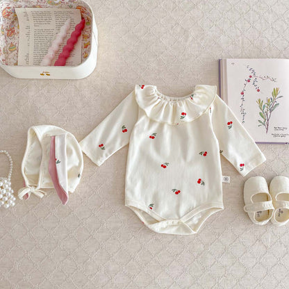 Autumn Arrival Baby Girls Long Sleeves Cherry Pattern Cute Onesies, MyKids-USA®, Baby One-Pieces, MyKids-USA - Size/Age - 66 (3-6M) - Color - Apricot -  -  - TR2511232243-A