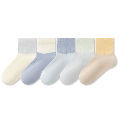 Summer and Spring Baby Kids Boys and Girls Breathable Color Patchwork Socks 5-Pair Set, MyKids-USA®, Baby & Toddler Socks & Tights, MyKids-USA - Size/Age - S (0-1Y) - Color - Grey -  -  - TR2604272317-A.