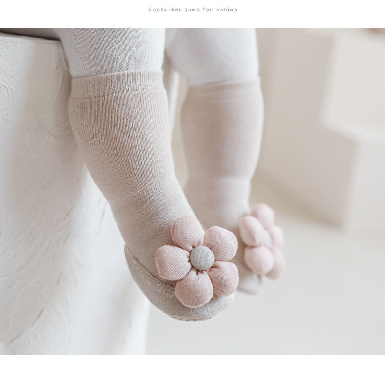 Baby Girl Big Flower Design Non-Slip Mid Tube Shoes