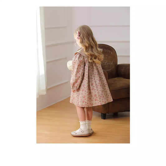 Design Autumn Girls Vintage Floral Long Sleeves Dress with Embroidery Collar, MyKids-USA®, Baby & Toddler Dresses, MyKids-USA -  -  -  -  -  -  - .