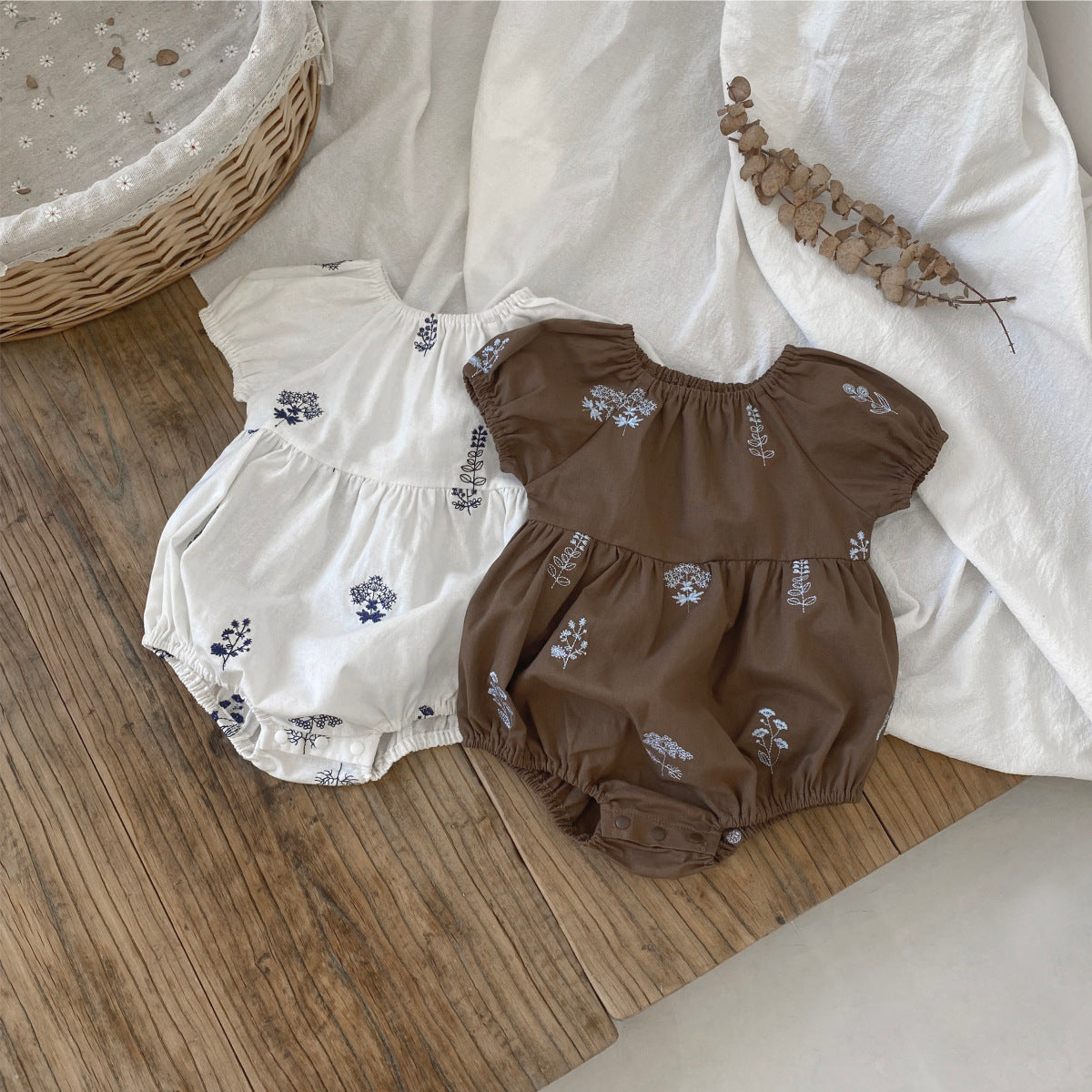 Summer Hot Selling Baby Kids Girls Vintage Short Sleeves Flowers Embroidered Princess Onesies, MyKids-USA®, Baby One-Pieces, MyKids-USA -  -  -  -  -  -  - 