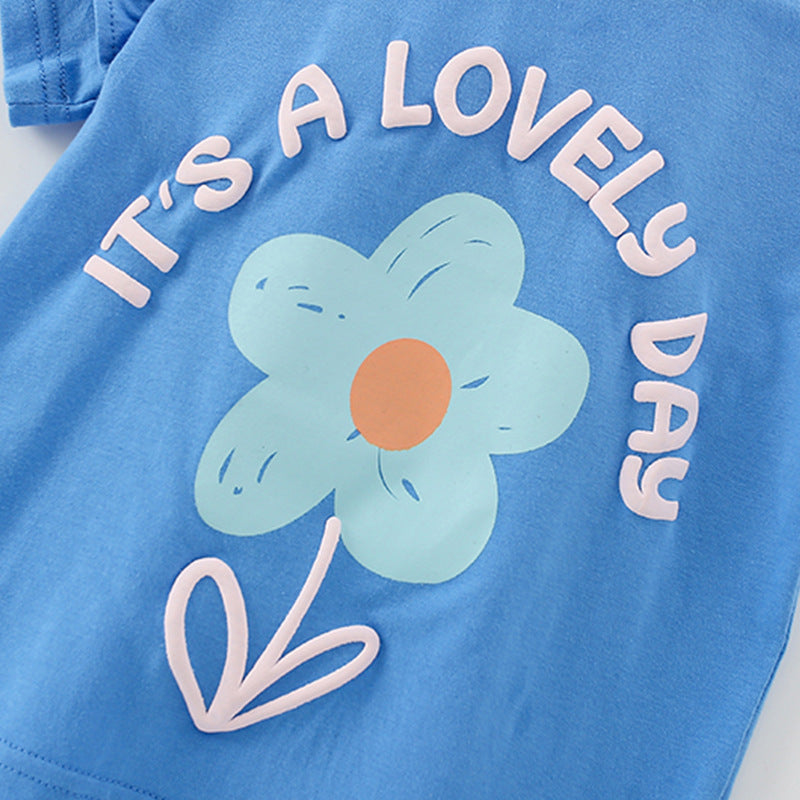 Summer Baby Kids Flowers and Letters Pattern T-shirt and Shorts Clothing Set for Girls, MyKids-USA®, Baby & Toddler Outfits, MyKids-USA -  -  -  -  -  -  - 