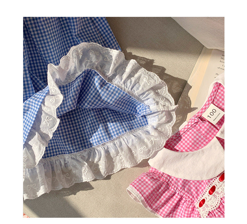 Summer Baby Kids Girls French Fly Sleeves Floral Pattern Embroidered Pattern Plaid Dress, MyKids-USA®, Baby & Toddler Dresses, MyKids-USA -  -  -  -  -  -  - 