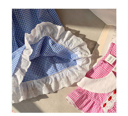 Summer Baby Kids Girls French Fly Sleeves Floral Pattern Embroidered Pattern Plaid Dress, MyKids-USA®, Baby & Toddler Dresses, MyKids-USA -  -  -  -  -  -  - 