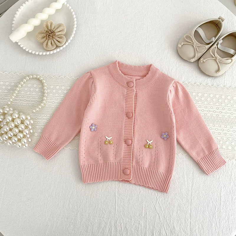 Autumn Arrival Baby Girls Comfortable Flowers and Fruits Decorated Knitted Long Sleeves Cardigan, MyKids-USA®, Cardigans, MyKids-USA -  -  -  -  -  -  - 